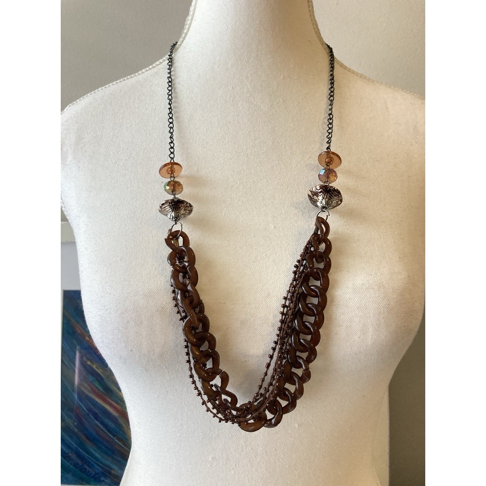 Long Brown Acrylic Chain Necklace Multi Strand Beaded Chunky Dark Romantic